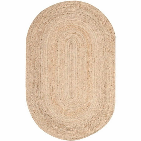 SAFAVIEH Cape Cod Aldous Braided Striped Jute Area Rug, 3' x 5' Oval, Natural
