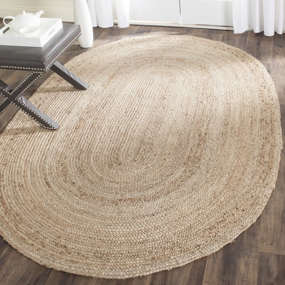 SAFAVIEH Cape Cod Aldous Braided Striped Jute Area Rug, 4' x 6' Oval, Natural