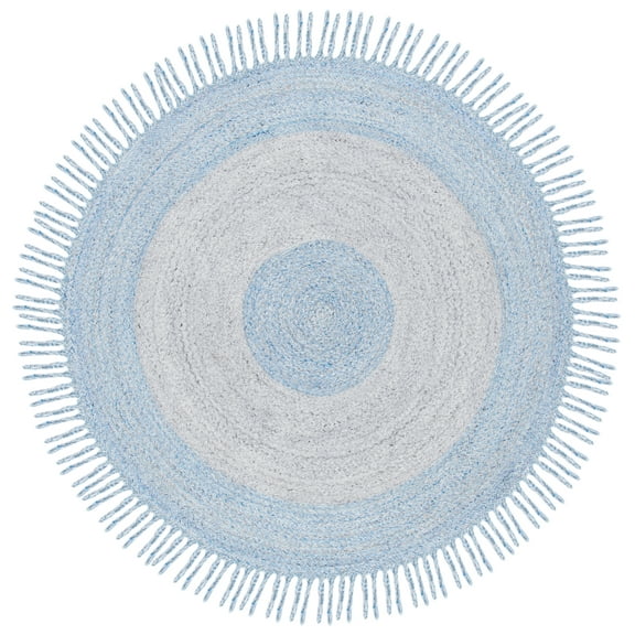 SAFAVIEH Cape Cod Alicia Geometric Polyester Area Rug, Blue/Grey, 5' x 5' Round