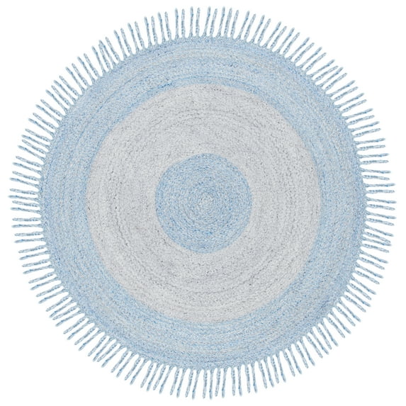 SAFAVIEH Cape Cod Alicia Geometric Polyester Area Rug, Blue/Grey, 7' x 7' Round