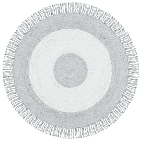 SAFAVIEH Cape Cod Alicia Geometric Polyester Area Rug, Grey/Ivory, 5' x 5' Round