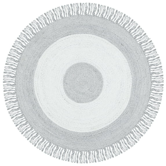 SAFAVIEH Cape Cod Alicia Geometric Polyester Area Rug, Grey/Ivory, 7' x 7' Round