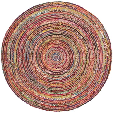 SAFAVIEH Cape Cod Alisia Striped Area Rug, Red/Multi, 7' x 7' Round