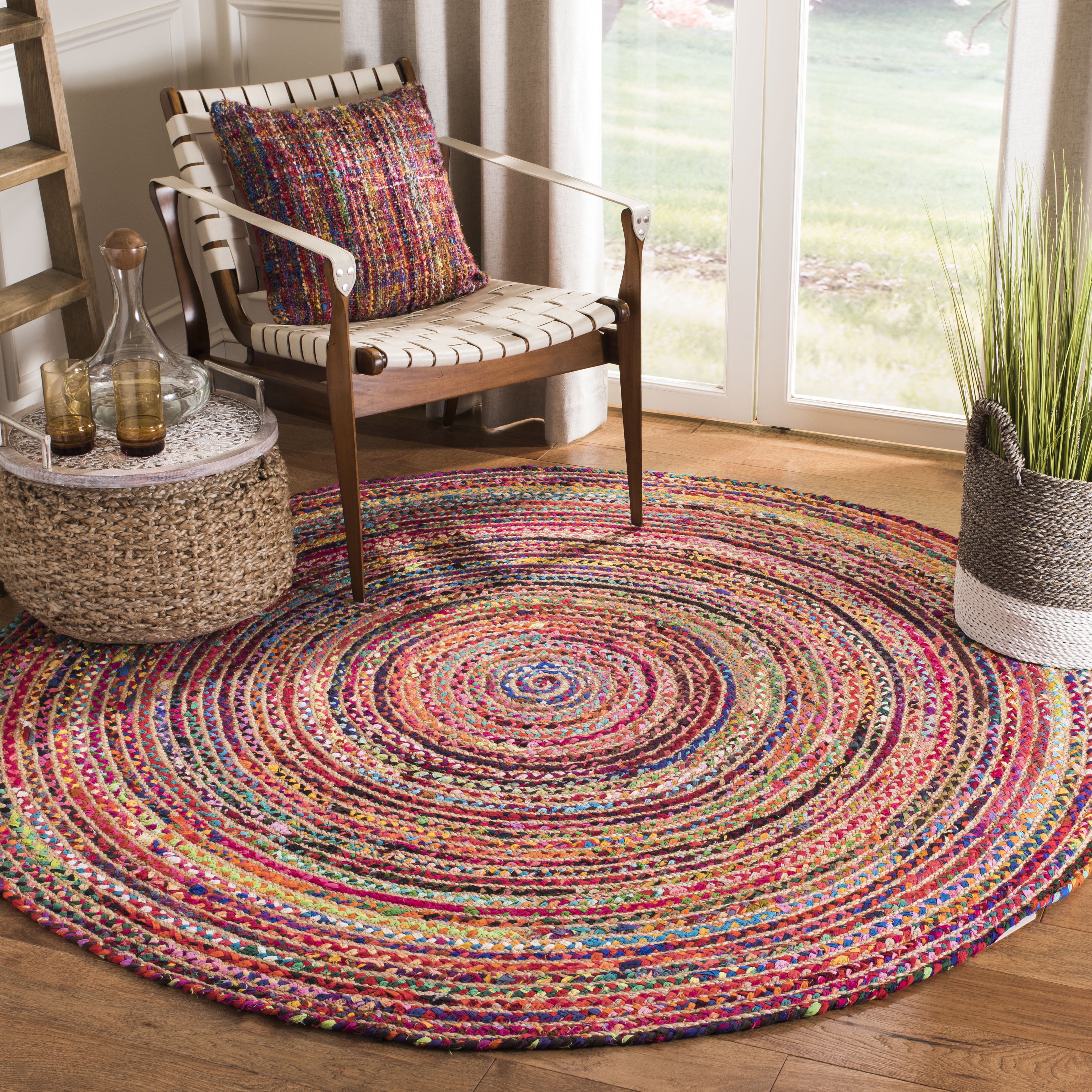 SAFAVIEH Cape Cod Alisia Striped Area Rug, Red/Multi, 8' x 8' Round