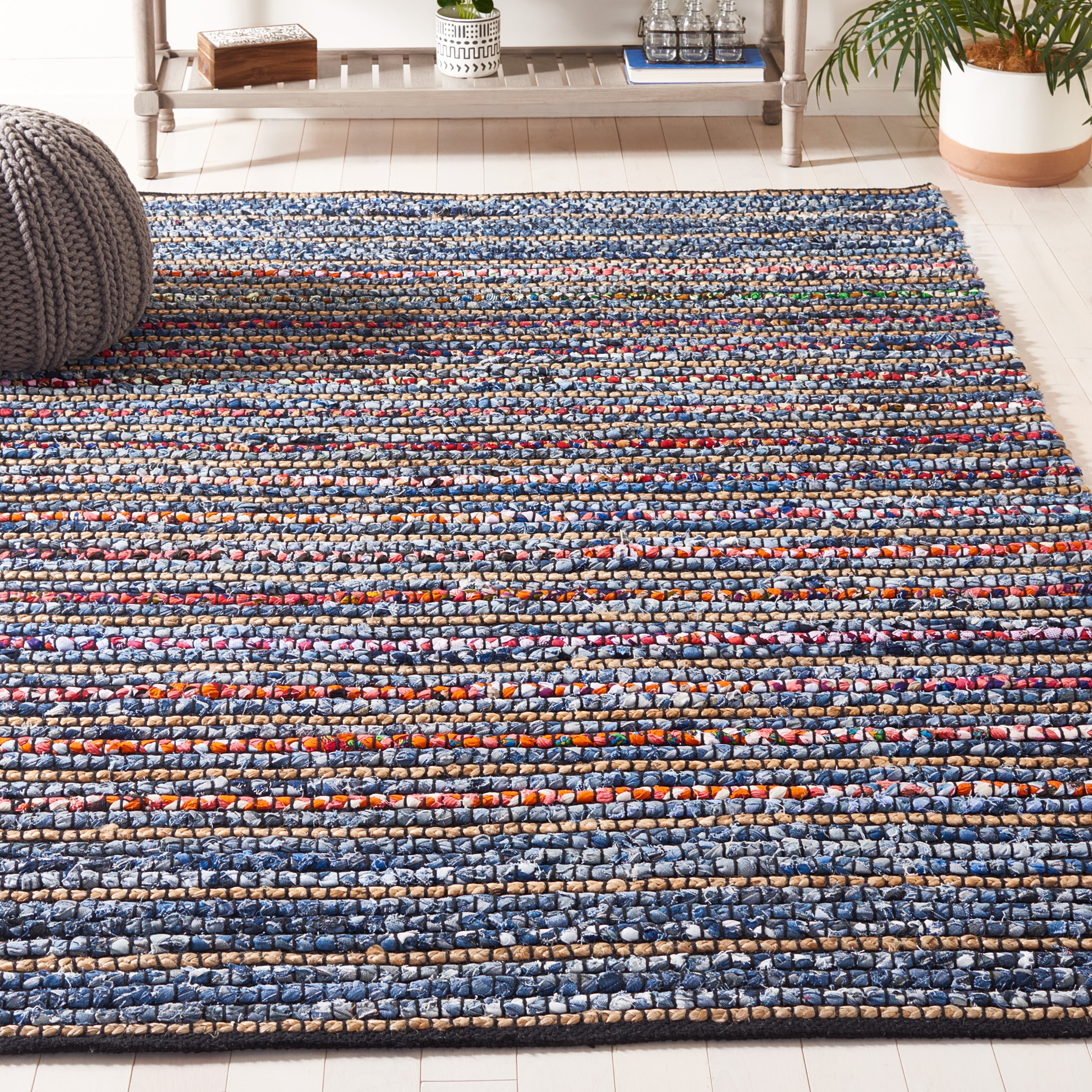 SAFAVIEH Cape Cod Alyssa Geometric Area Rug, Natural/Blue, 8' x 10'