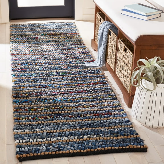 SAFAVIEH Cape Cod Alyssa Geometric Runner Rug, Natural/Blue, 2'3" x 8'