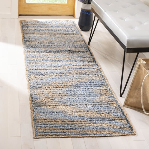 SAFAVIEH Cape Cod Andrina Braided Striped Jute Area Rug, 2'3" x 8', Natural/Blue