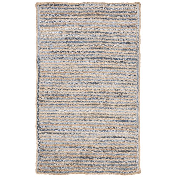 SAFAVIEH Cape Cod Andrina Braided Striped Jute Area Rug, 3' x 5', Natural/Blue