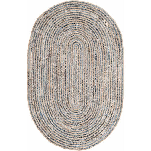 Cape Cod Blue and Natural Oval Jute Area Rug 3' x 5'
