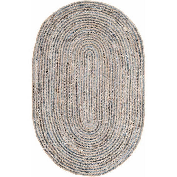 SAFAVIEH Cape Cod Andrina Braided Striped Jute Area Rug, 3' x 5' Oval, Natural/Blue