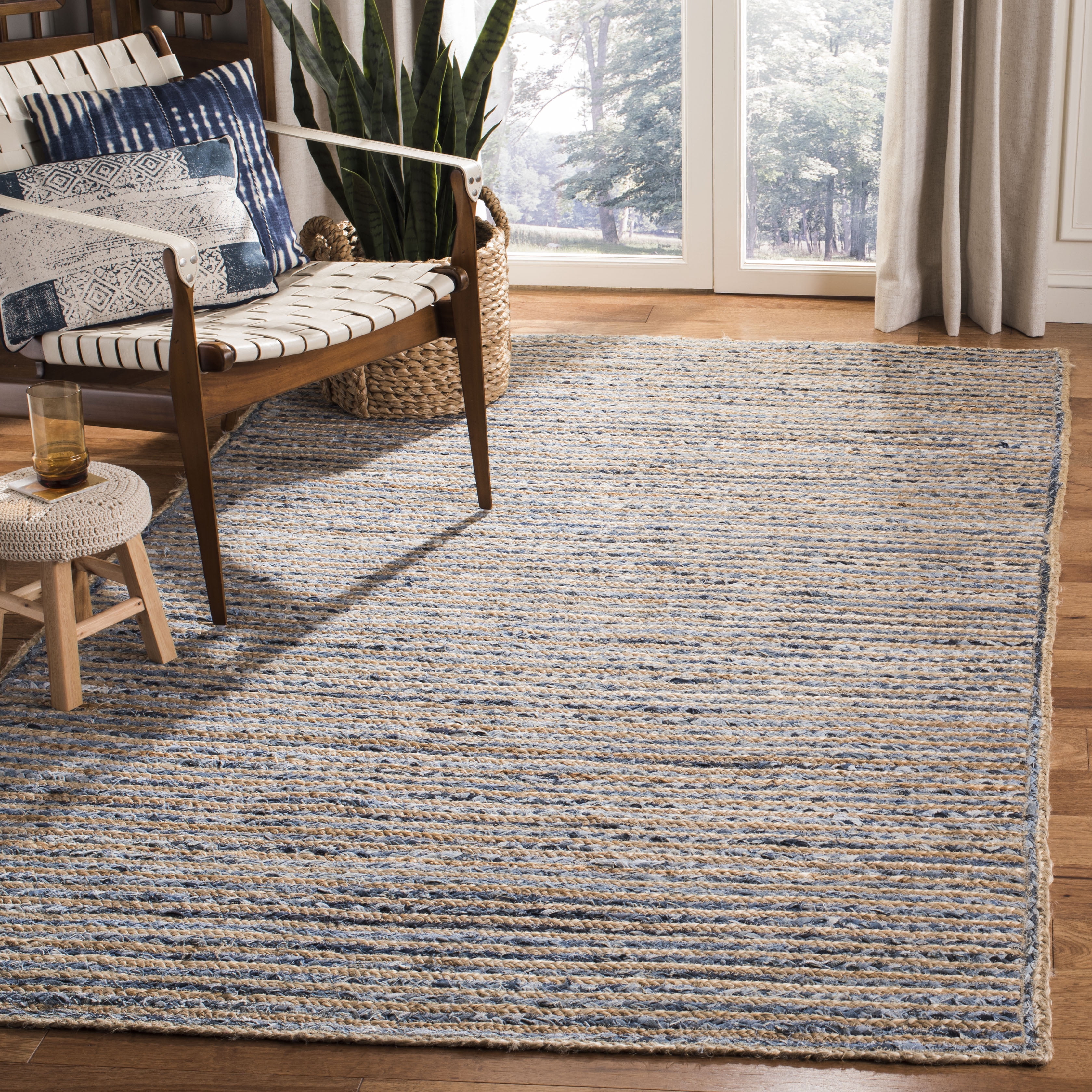 Cape Cod Natural and Blue Hand-Knotted Jute Area Rug