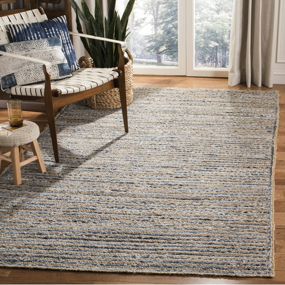 SAFAVIEH Cape Cod Andrina Braided Striped Jute Area Rug, 5' x 8', Natural/Blue