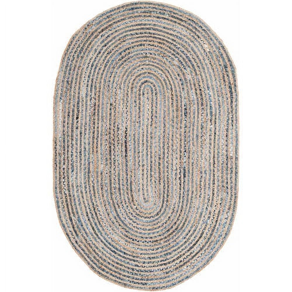 SAFAVIEH Cape Cod Andrina Braided Striped Jute Area Rug, 8' x 10' Oval, Natural/Blue