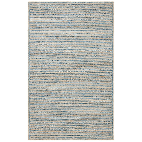 SAFAVIEH Cape Cod Andrina Braided Striped Jute Area Rug, 9' x 12' Oval, Natural/Blue