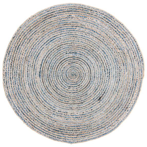 SAFAVIEH Cape Cod Andrina Geometric Area Rug, Natural/Blue, 10' x 10' Round