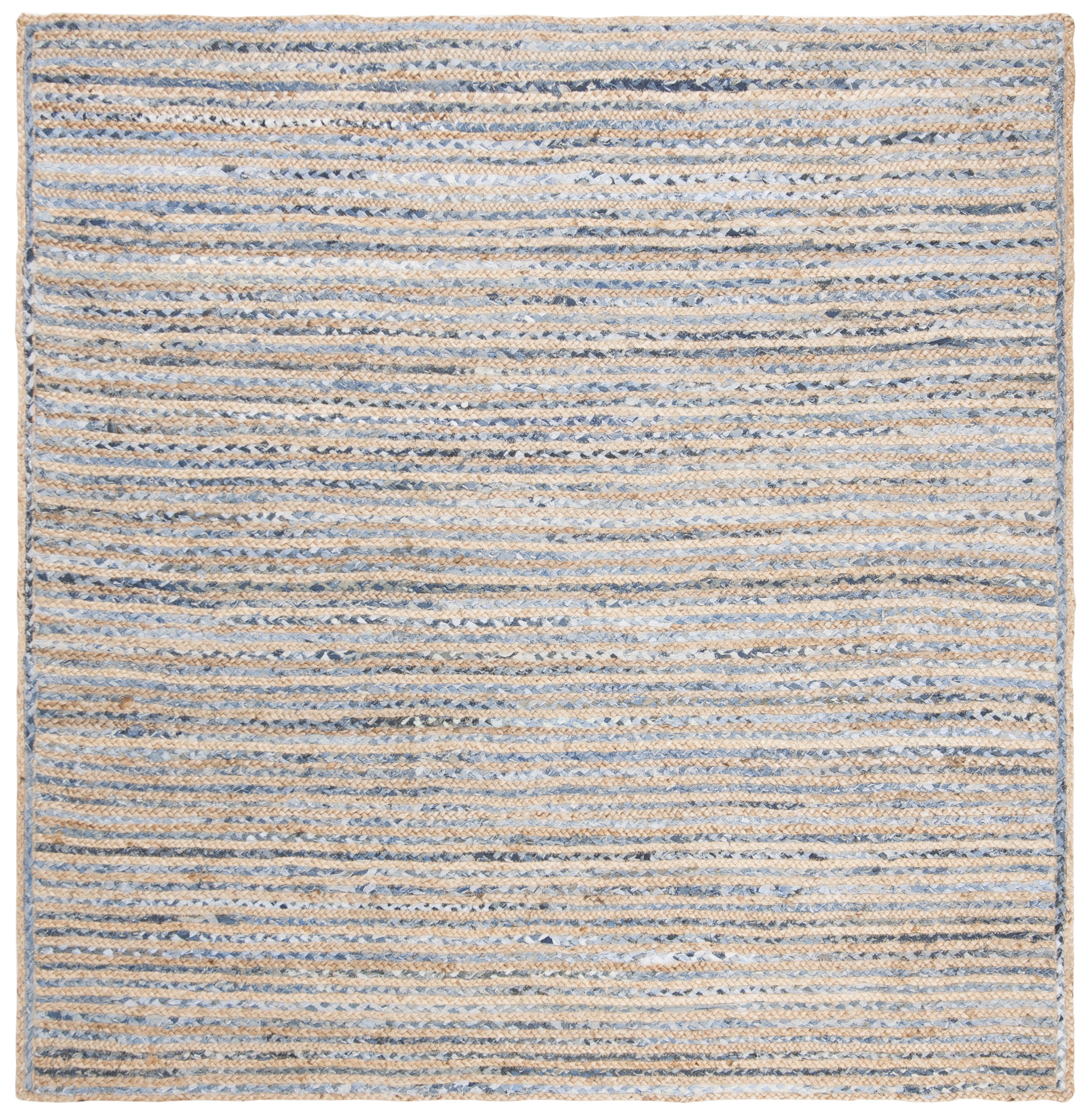 Handmade Braided Blue Jute Square Area Rug, 10' x 10'