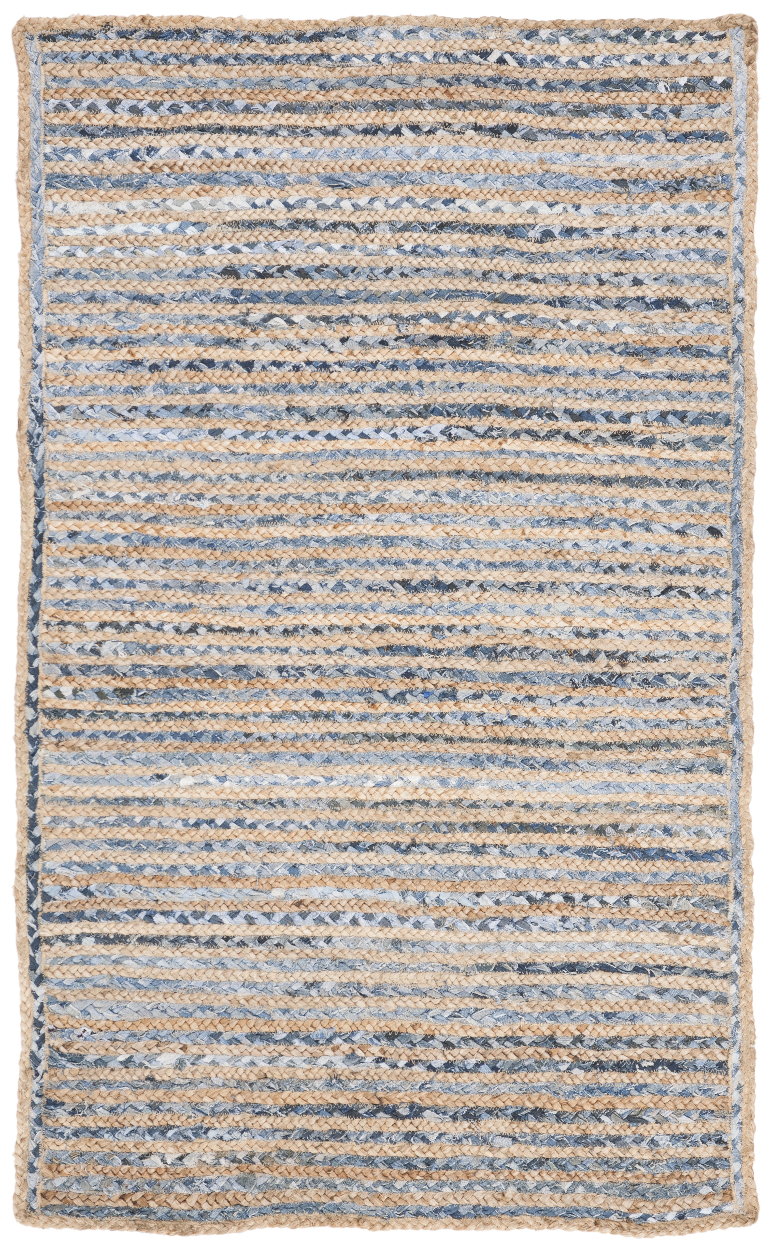 Handmade Blue and Natural Geometric Braided Area Rug 2' x 3'