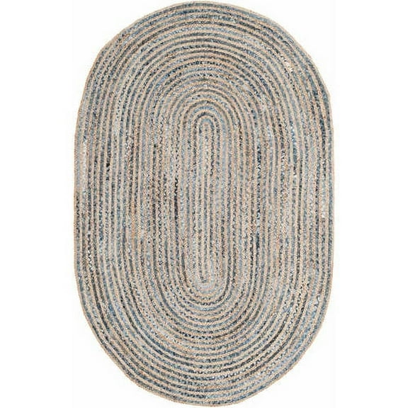 SAFAVIEH Cape Cod Andrina Geometric Area Rug, Natural/Blue, 4' x 6' Oval