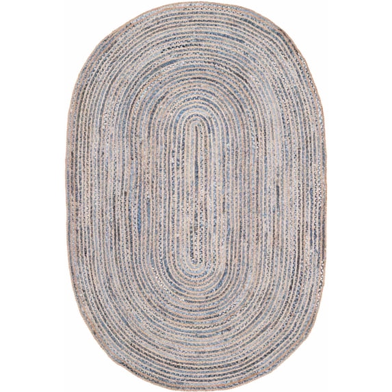 SAFAVIEH Cape Cod Andrina Geometric Area Rug, Natural/Blue, 6' x 9' Oval