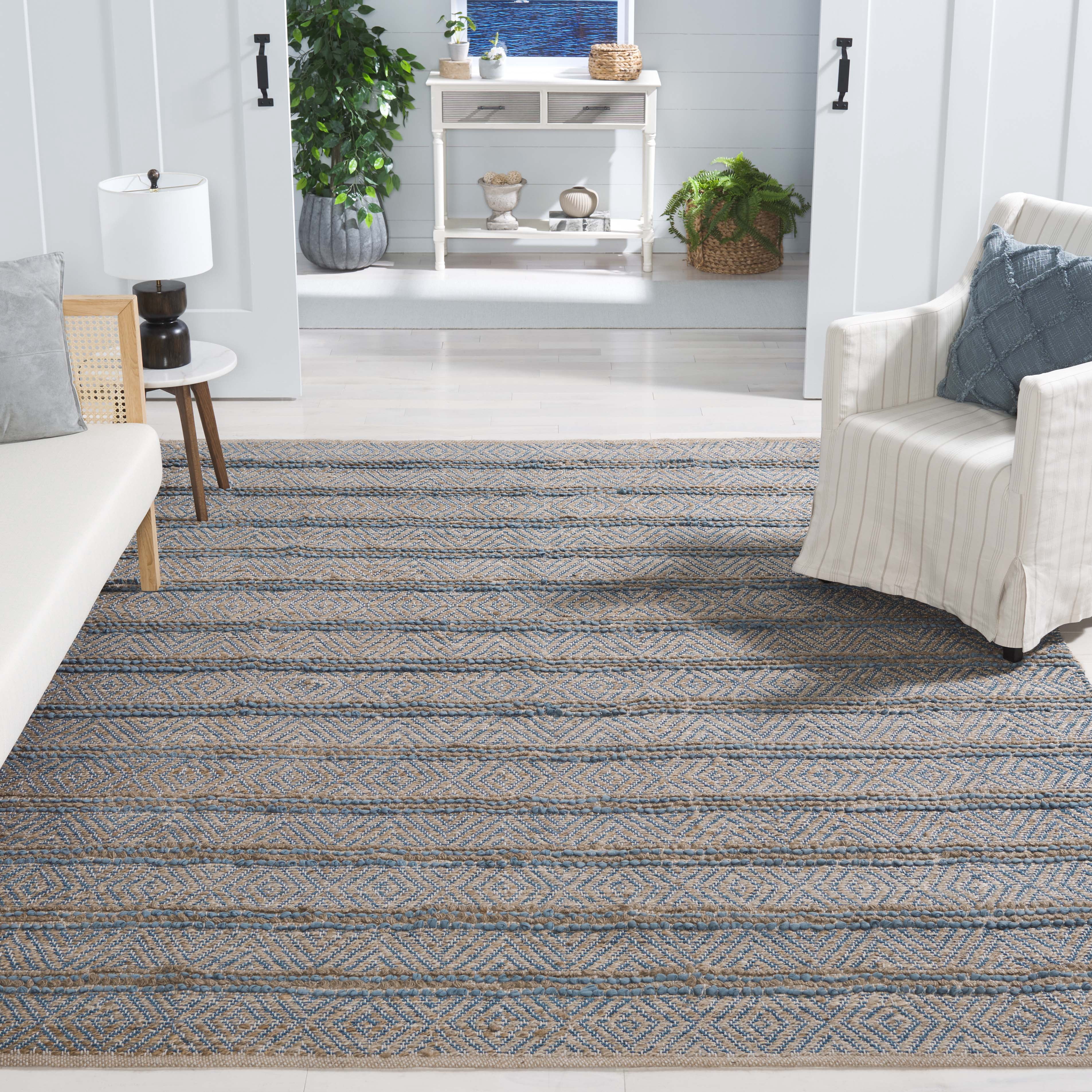 SAFAVIEH Cape Cod Antonio Striped Area Rug, Navy/Natural, 8' x 10'