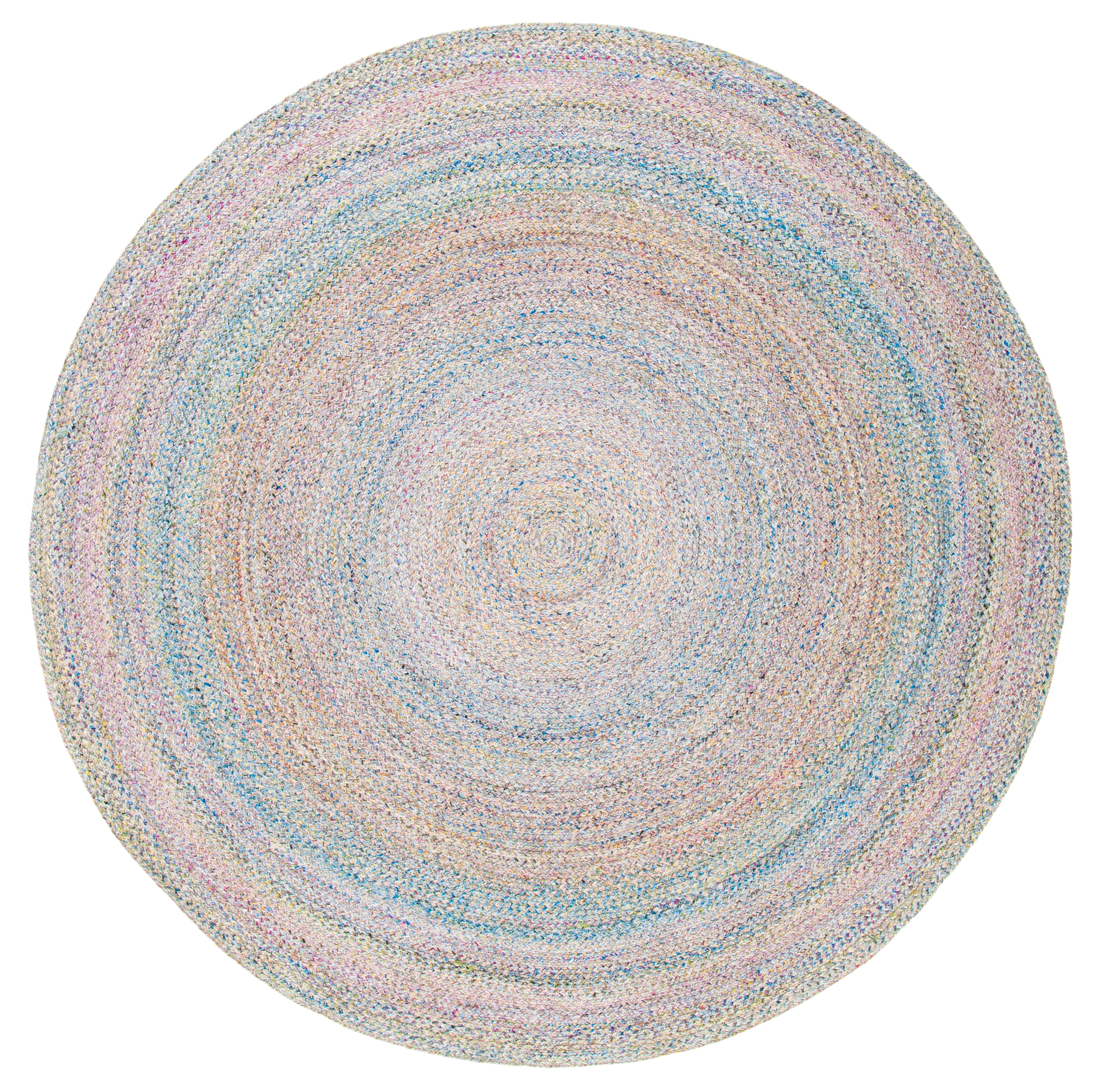 SAFAVIEH Cape Cod Audra Solid Polyester Area Rug, Blue/Green, 7' x 7' Round