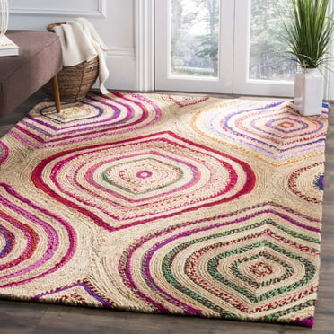 SAFAVIEH Cape Cod Bertrand Geometric Braided Jute Area Rug, 6' x 6' Square, Natural/Multi