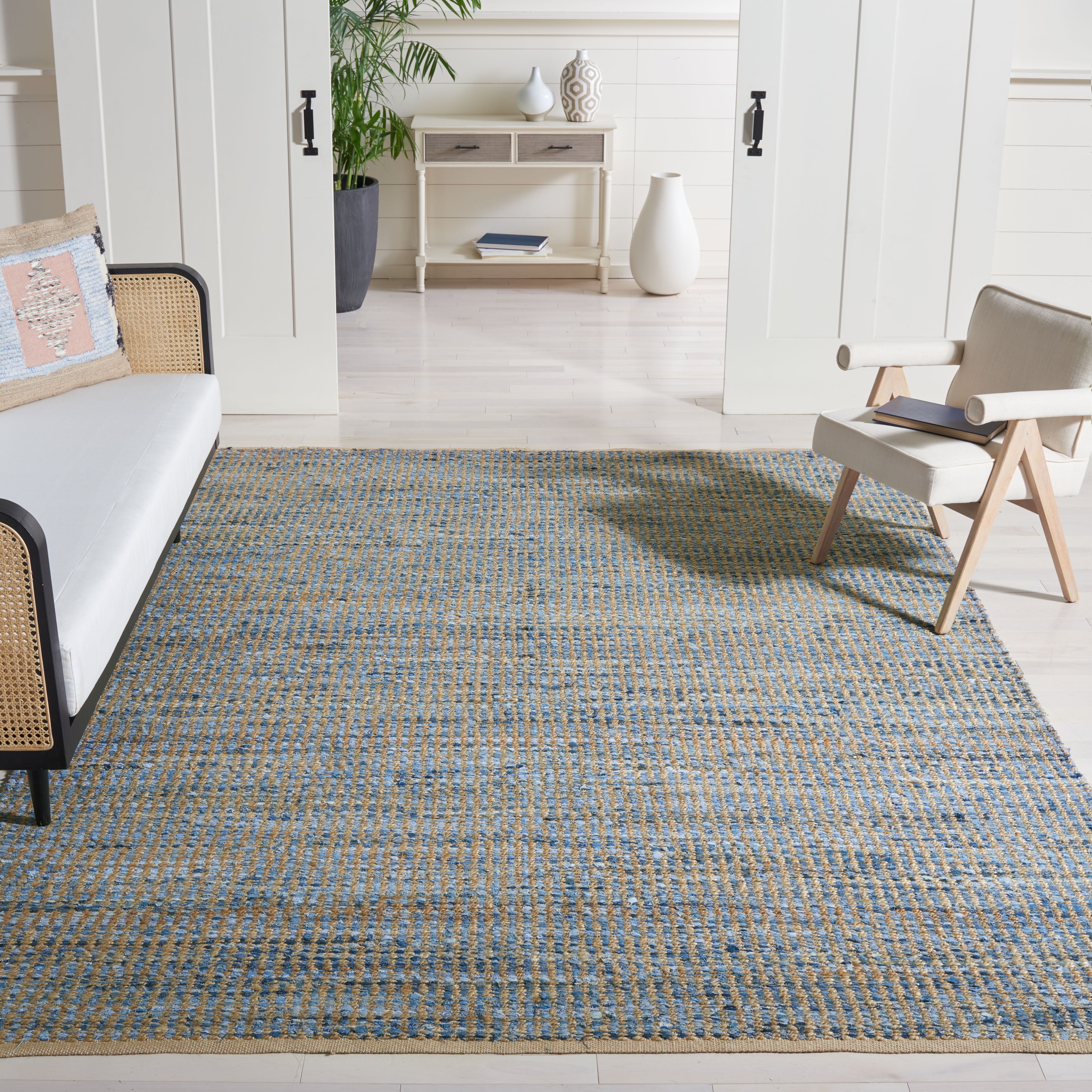 SAFAVIEH Cape Cod Beuregard Geometric Area Rug, Natural/Blue, 10' x 10' Square