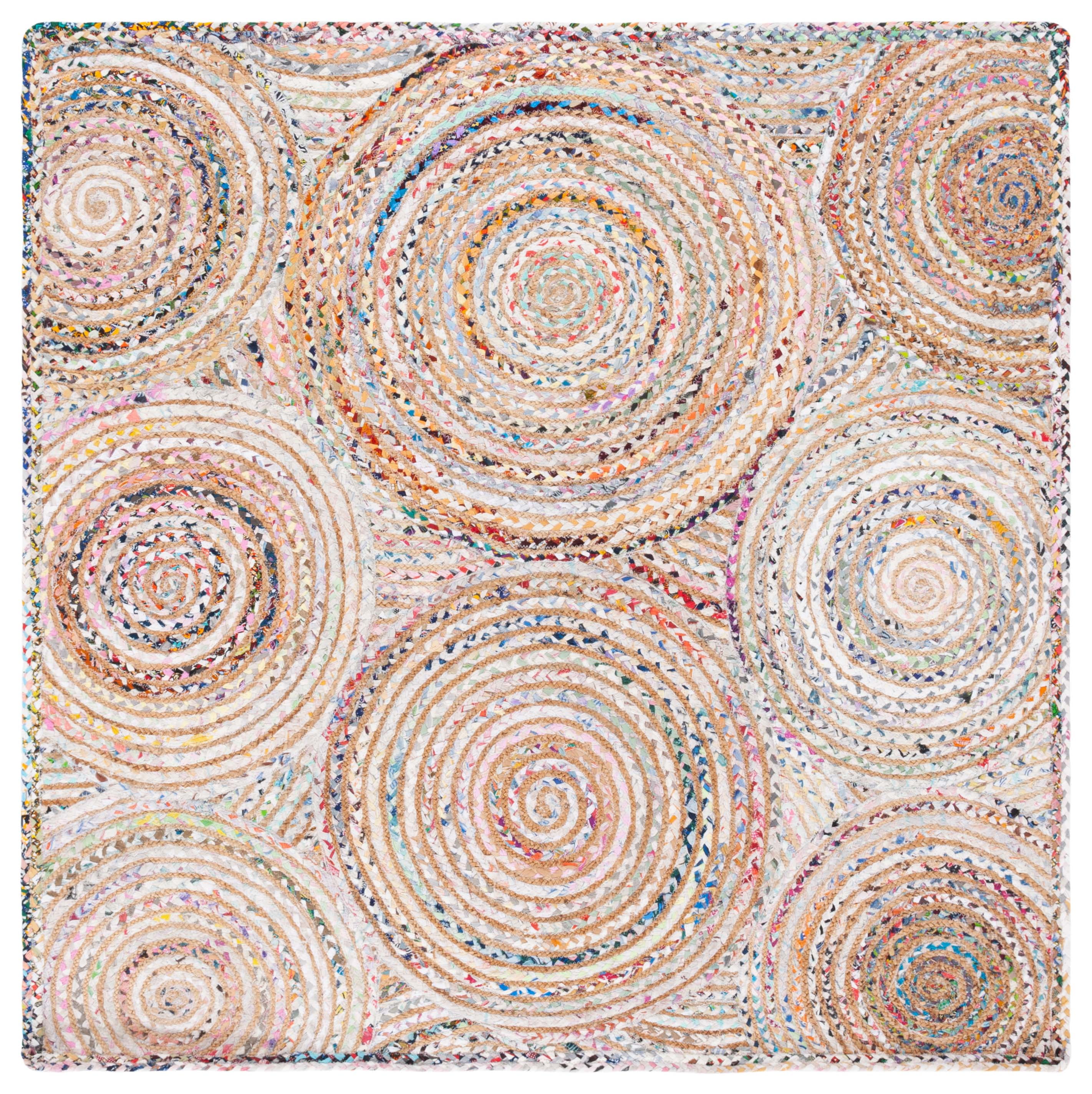 Handmade Beige and Multicolor Cotton Square Area Rug