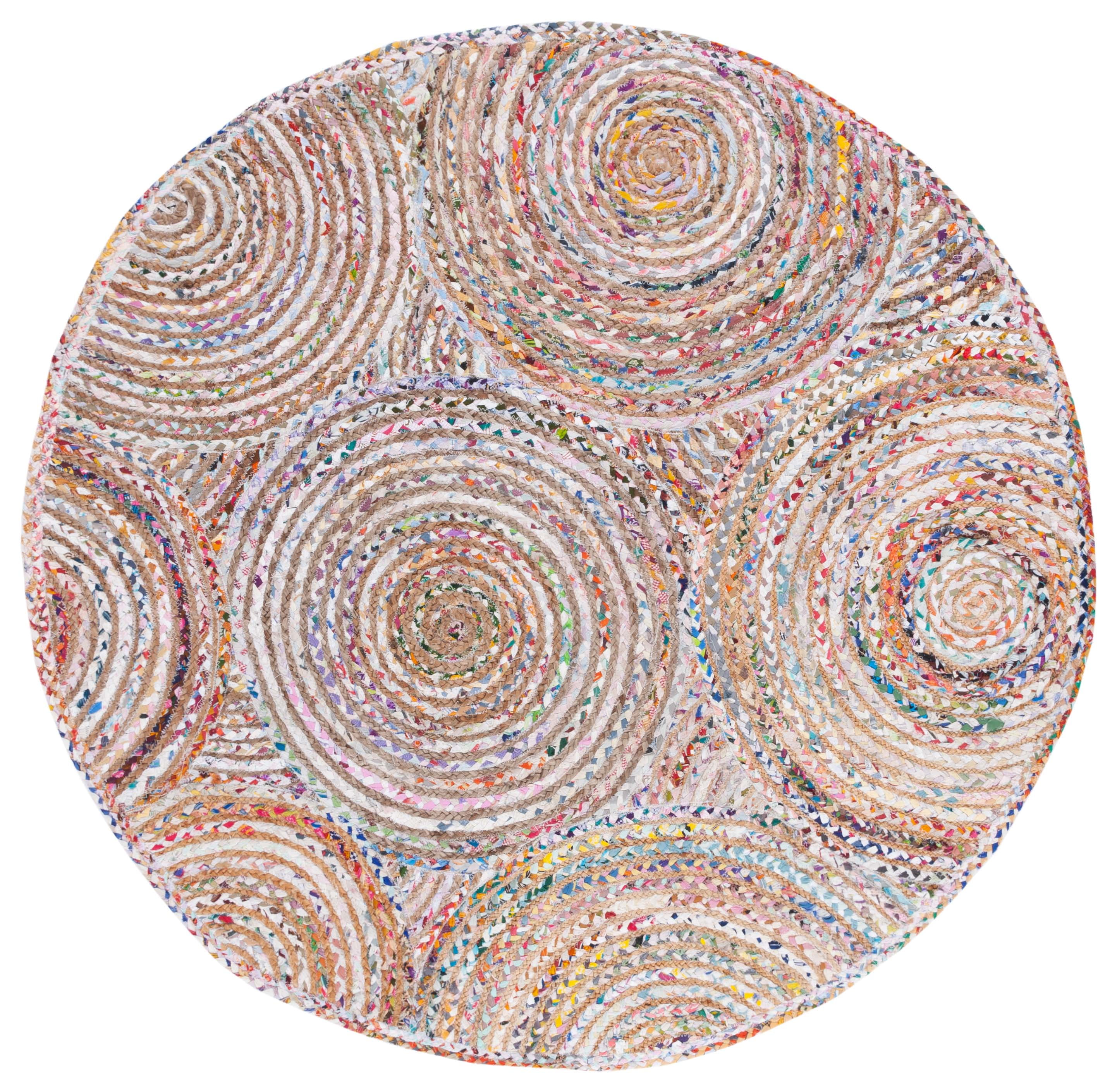 SAFAVIEH Cape Cod Bora Geometric Area Rug, Beige/Multi, 6' x 6' Round