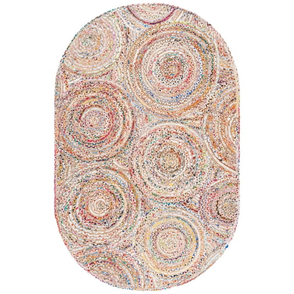 SAFAVIEH Cape Cod Bora Geometric Area Rug, Beige/Multi, 6' x 9' Oval