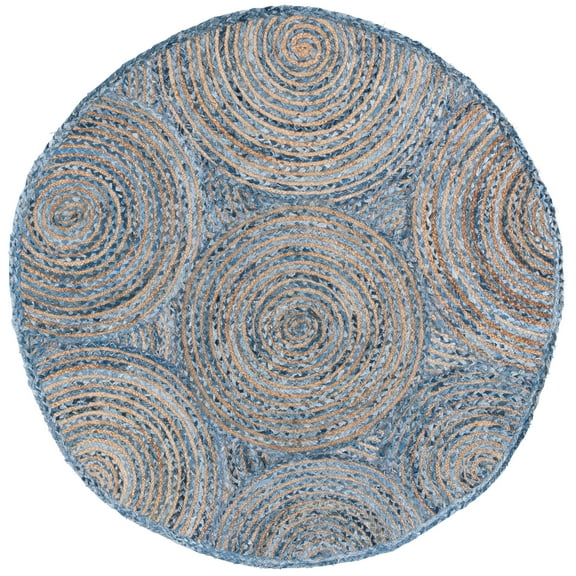 SAFAVIEH Cape Cod Bora Geometric Area Rug, Blue/Natural, 4' x 4' Round