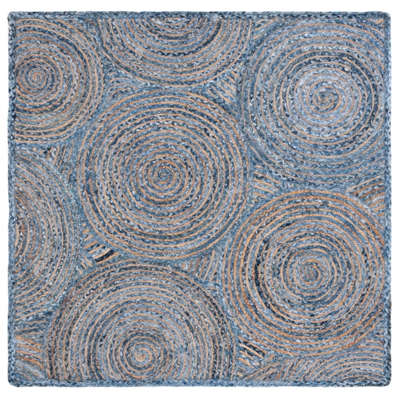SAFAVIEH Cape Cod Bora Geometric Area Rug, Blue/Natural, 4' x 4' Square