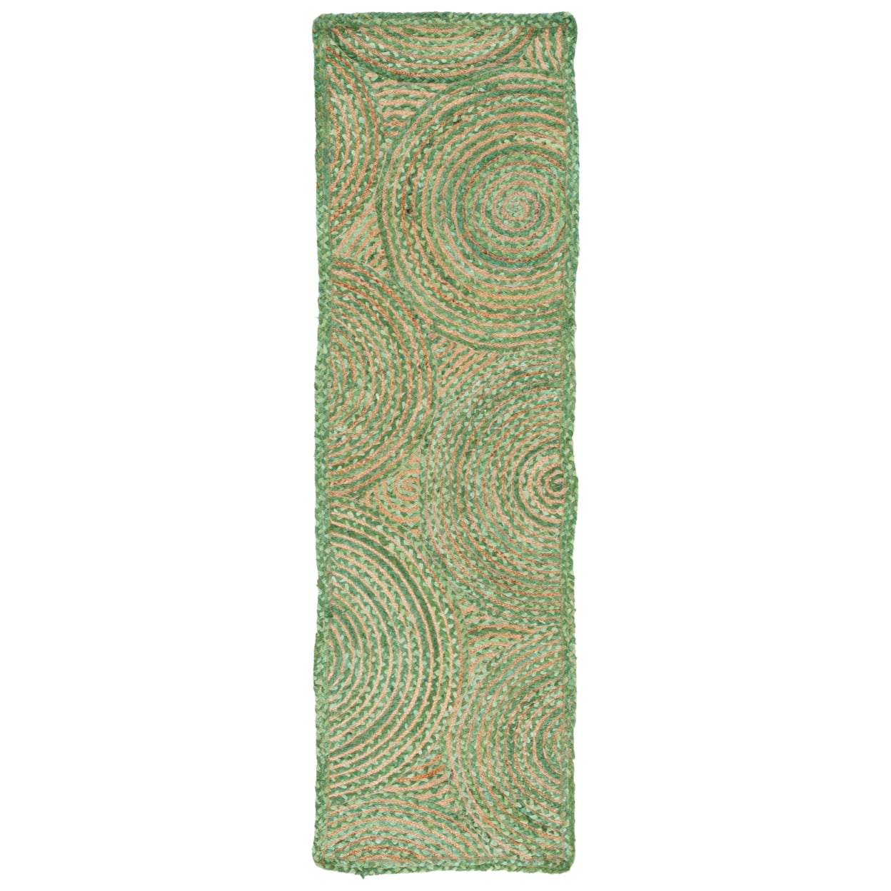 Handmade Green and Natural Geometric Jute Area Rug, 3' x 5'