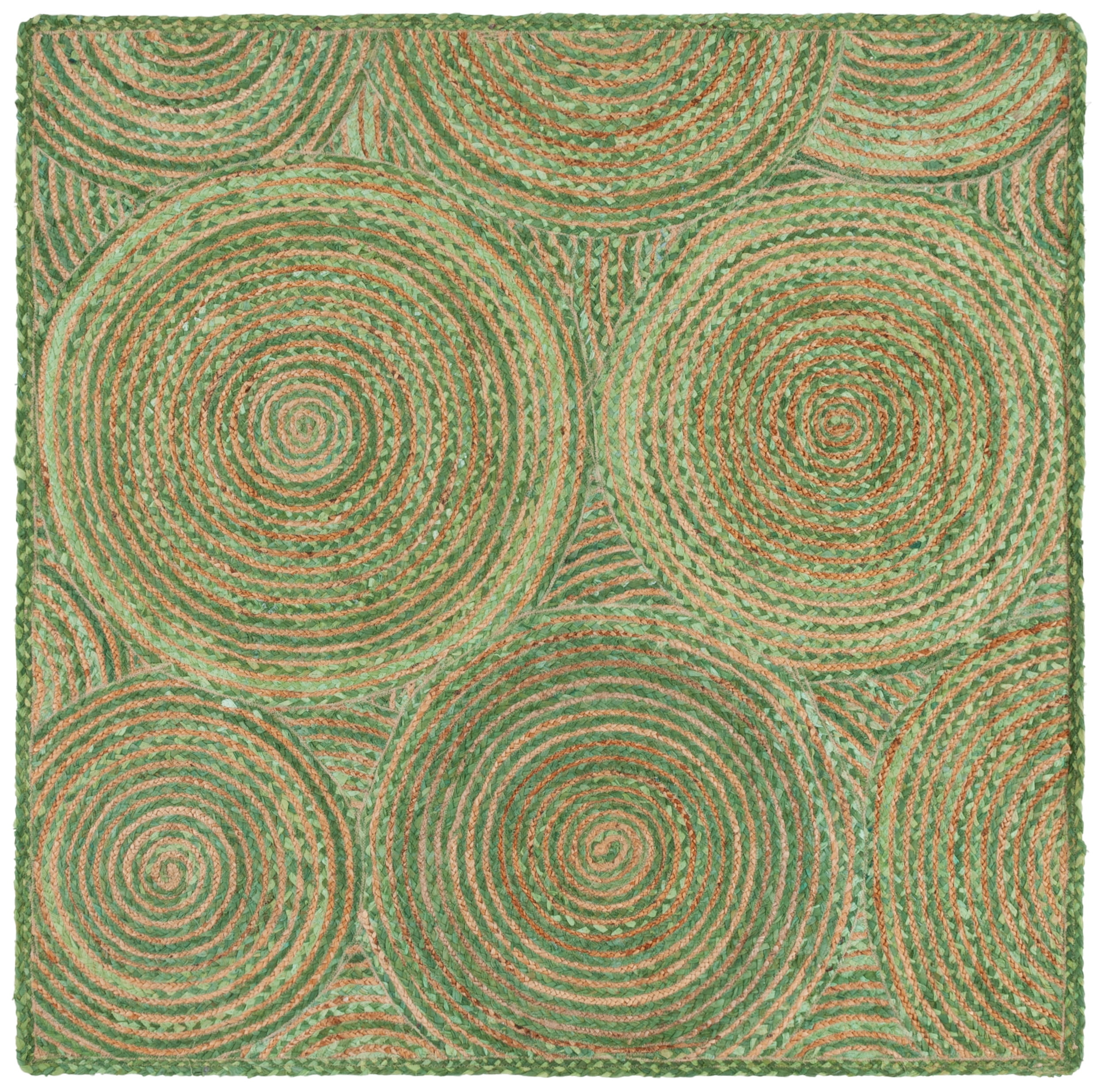 Handmade Green and Natural Geometric Jute Area Rug