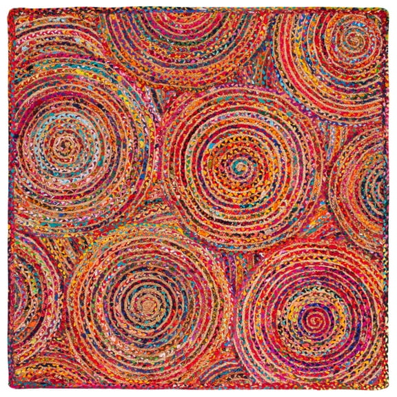 SAFAVIEH Cape Cod Bora Geometric Area Rug, Red/Multi, 5' x 5' Square