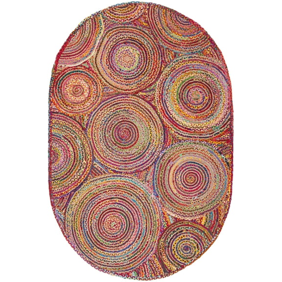 SAFAVIEH Cape Cod Bora Geometric Area Rug, Red/Multi, 4' x 6' Oval