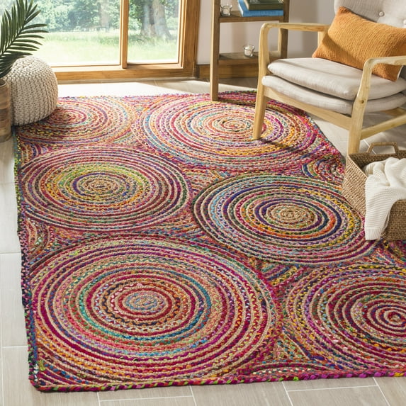 SAFAVIEH Cape Cod Bora Geometric Area Rug, Red/Multi, 5' x 5' Round