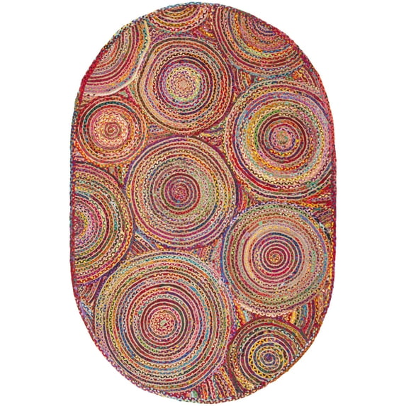 SAFAVIEH Cape Cod Bora Geometric Area Rug, Red/Multi, 6' x 9' Oval