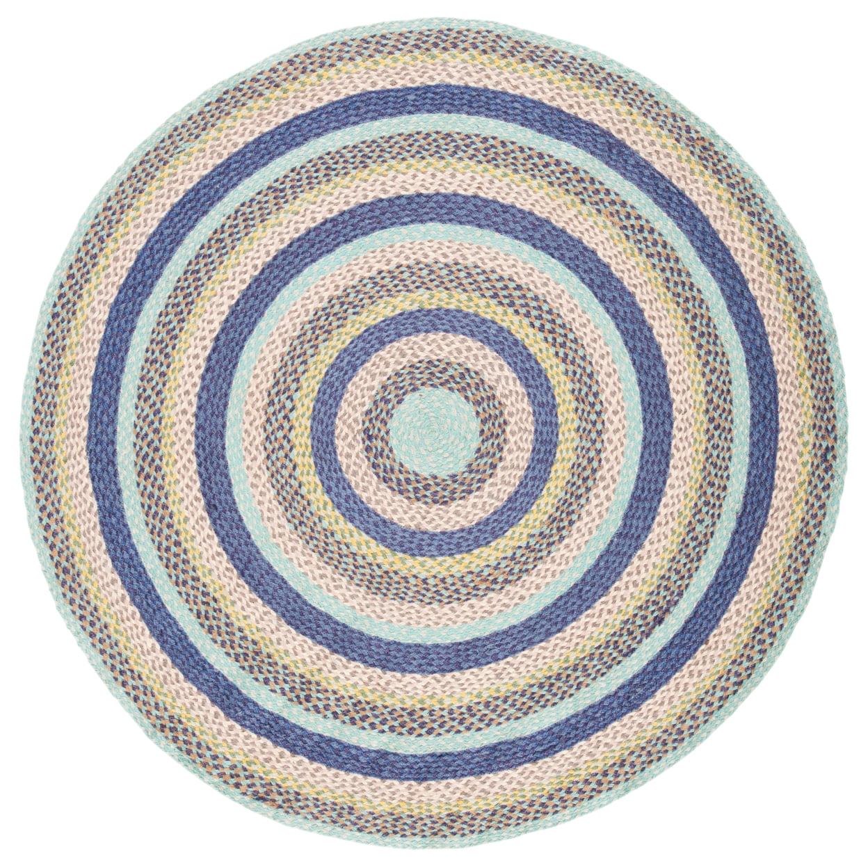Cape Cod 4' Round Blue and Green Handwoven Jute Rug