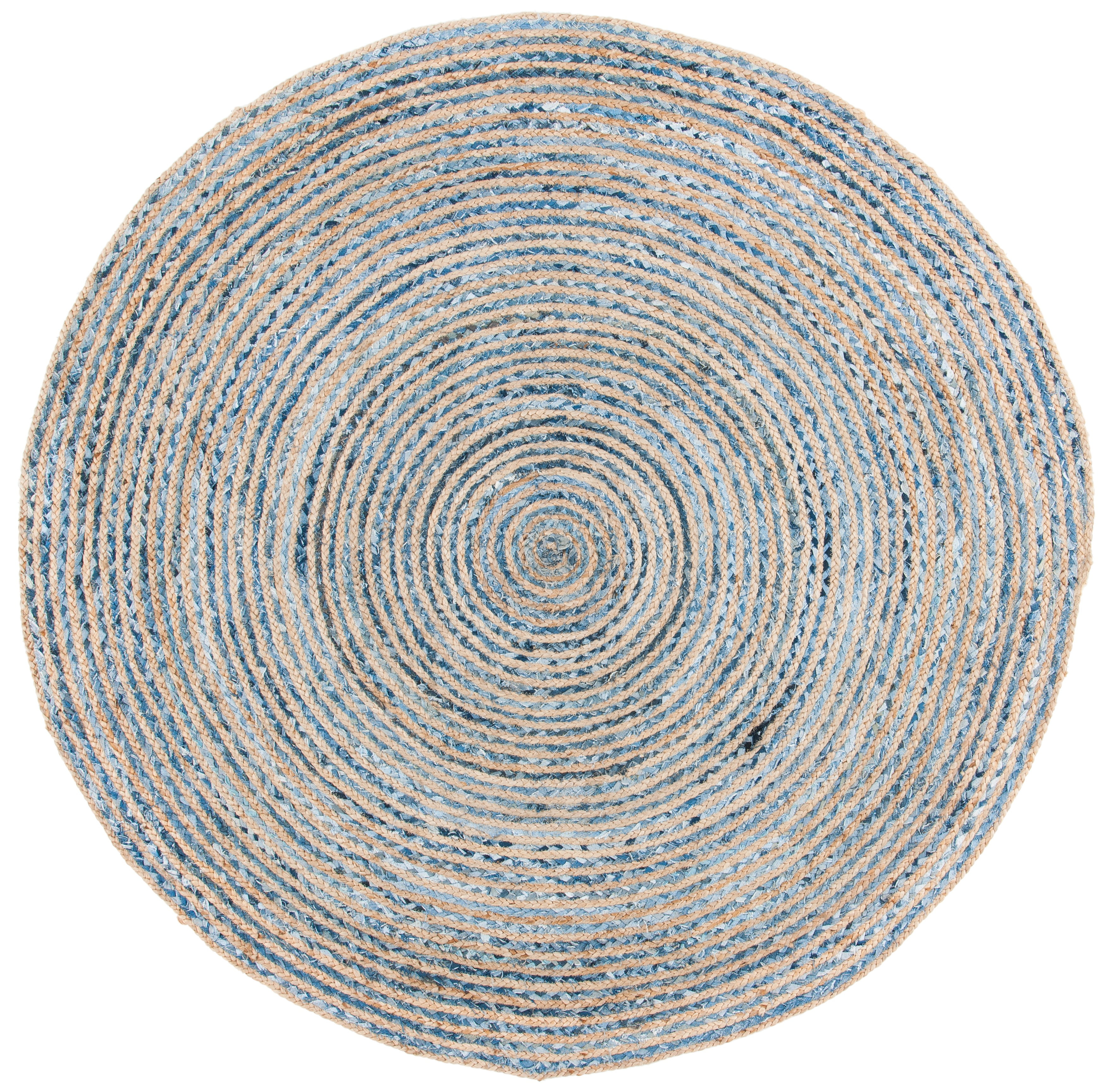 Cape Cod Blue and Natural Hand-Knotted Round Jute Rug