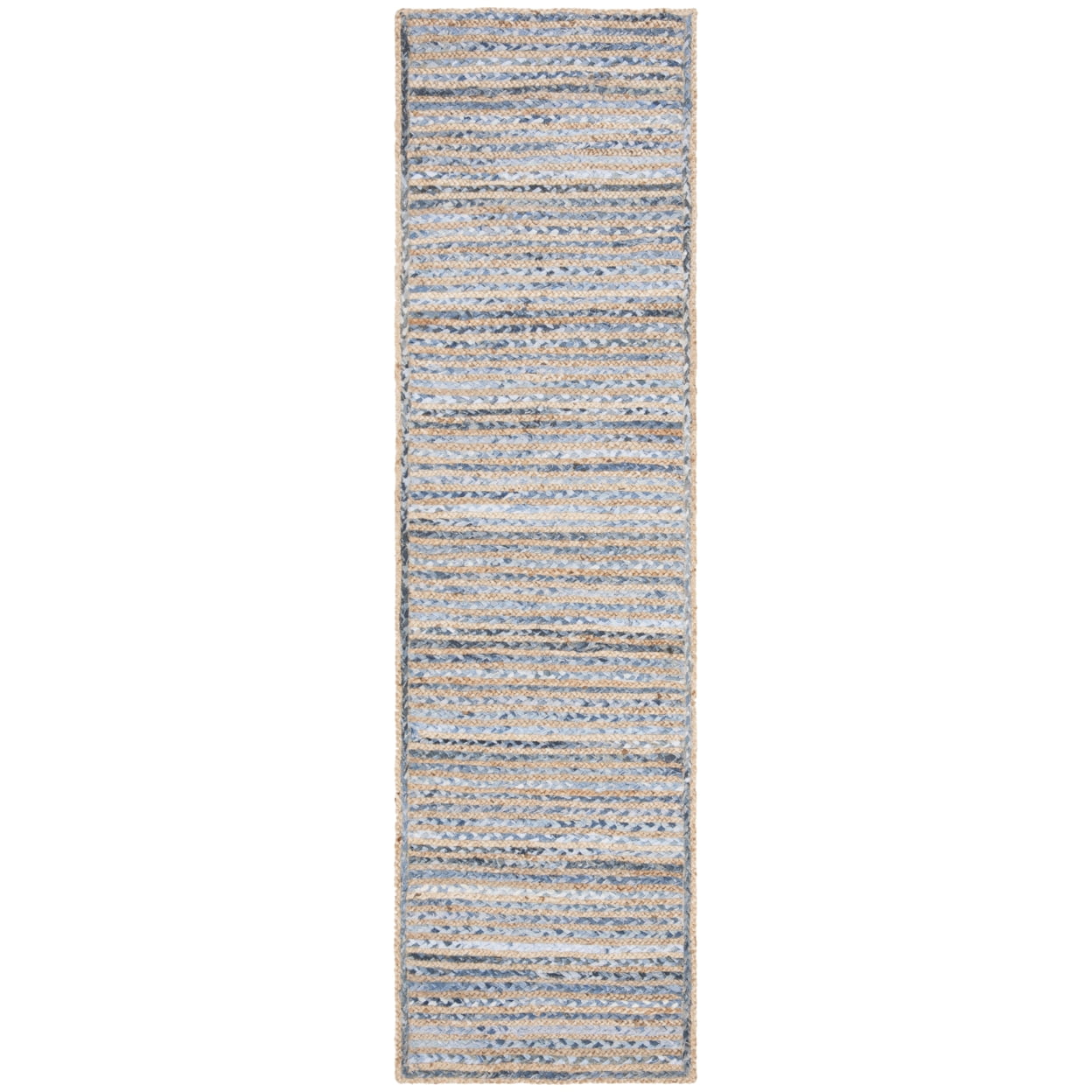 Handwoven Blue and Natural Jute Braided Rug, 2' 3" x 6'