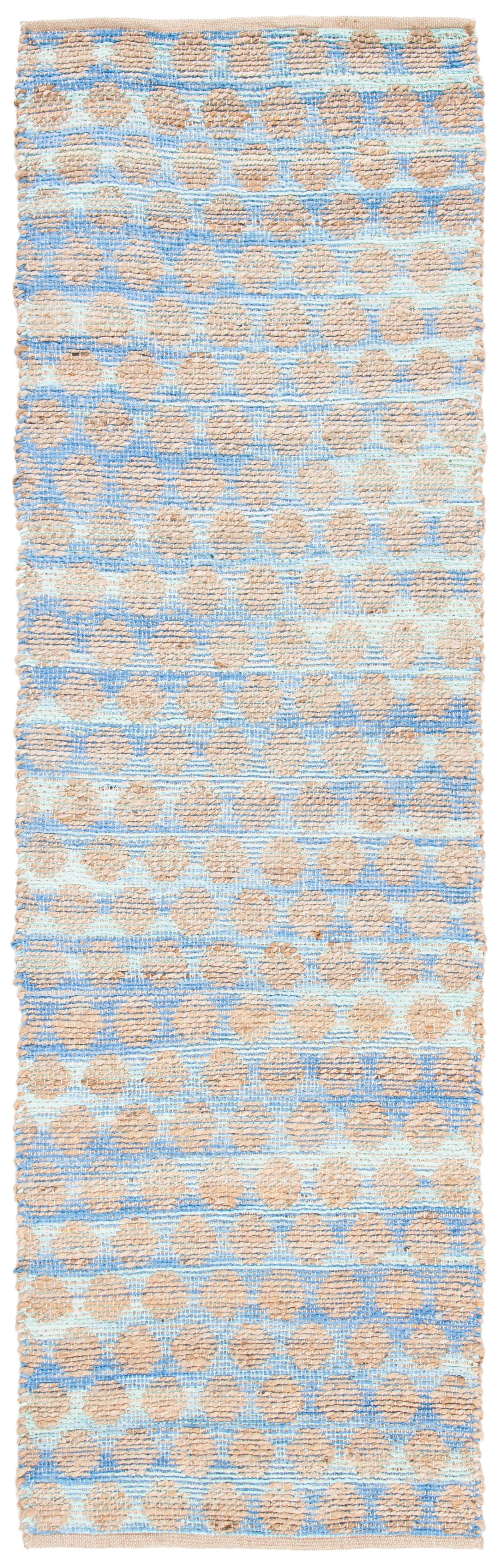 Cape Cod Blue and Natural Hand-Knotted Cotton Runner Rug