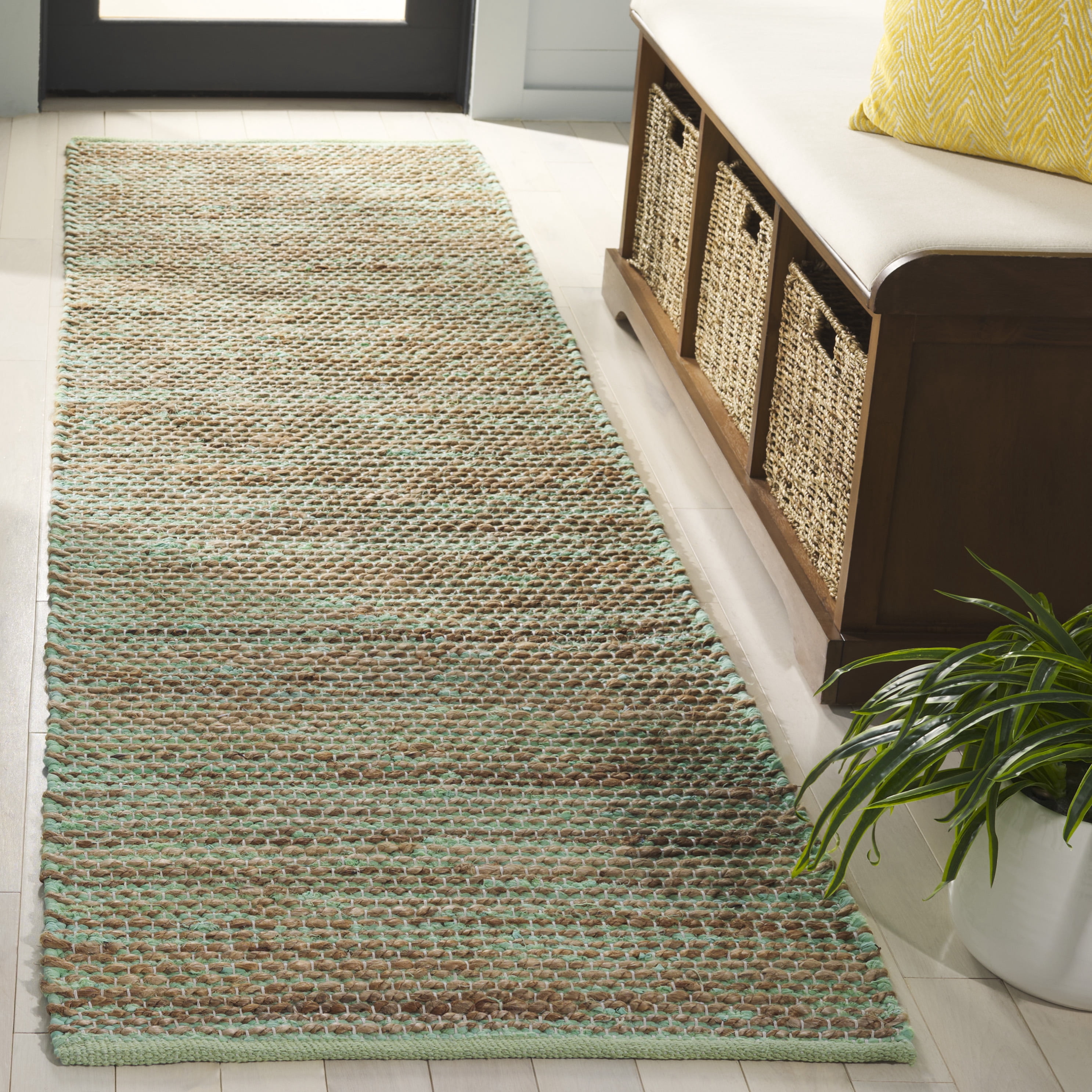 SAFAVIEH Cape Cod Caroline Solid Runner Rug, Green/Natural, 2'3" x 8 ...