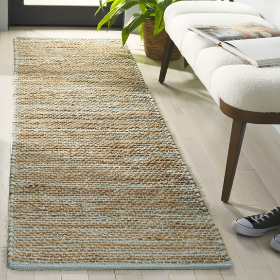 SAFAVIEH Cape Cod Caroline Solid Runner Rug, Turquoise/Natural, 2'3" x 8'