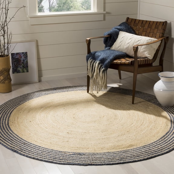 SAFAVIEH Cape Cod Charmaine Braided Area Rug, 5' x 5' Round, Ivory/Blue