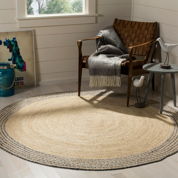 SAFAVIEH Cape Cod Charmaine Braided Area Rug, 5' x 5' Round, Ivory/Steel Grey