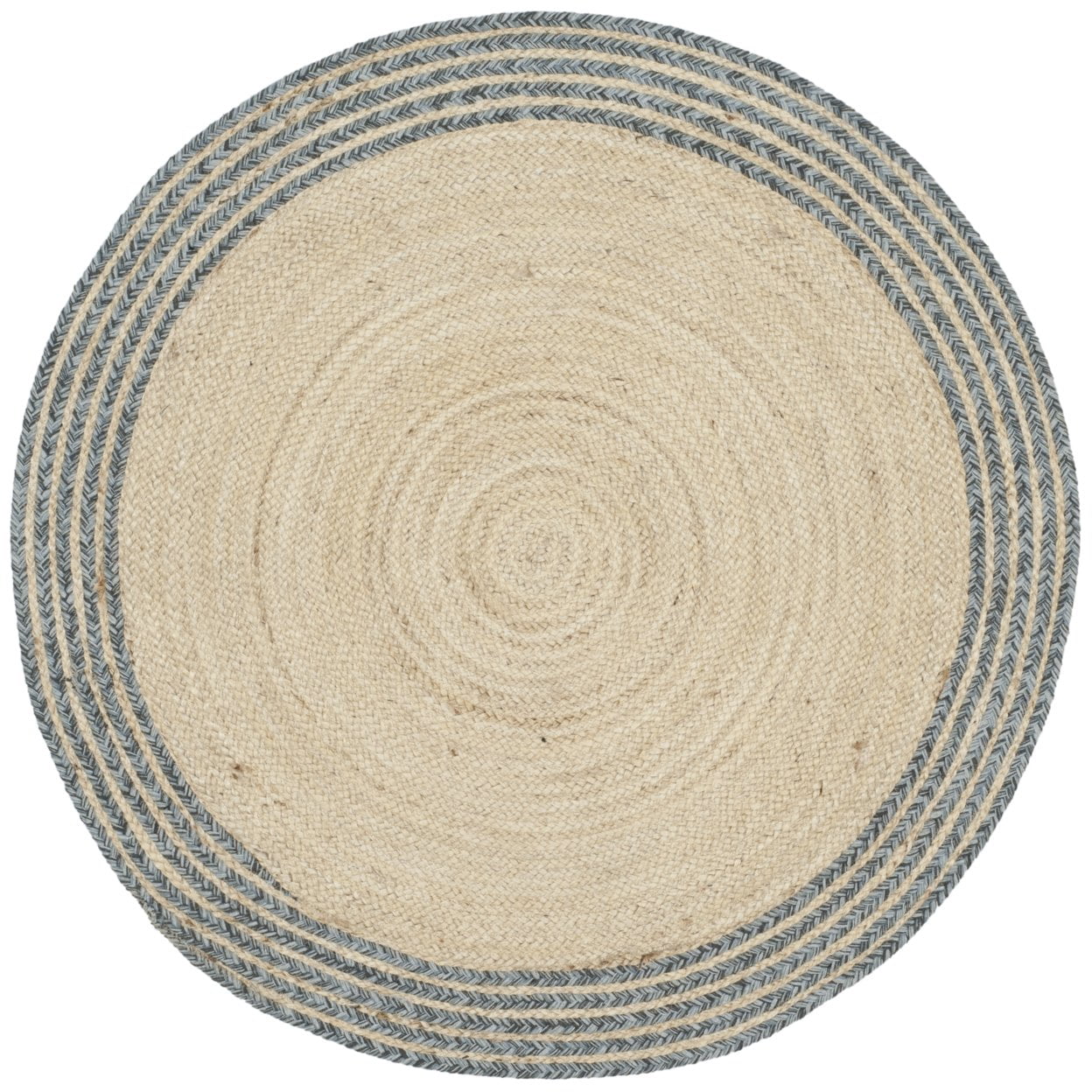 Handmade Ivory and Blue Round Wool Geometric Area Rug