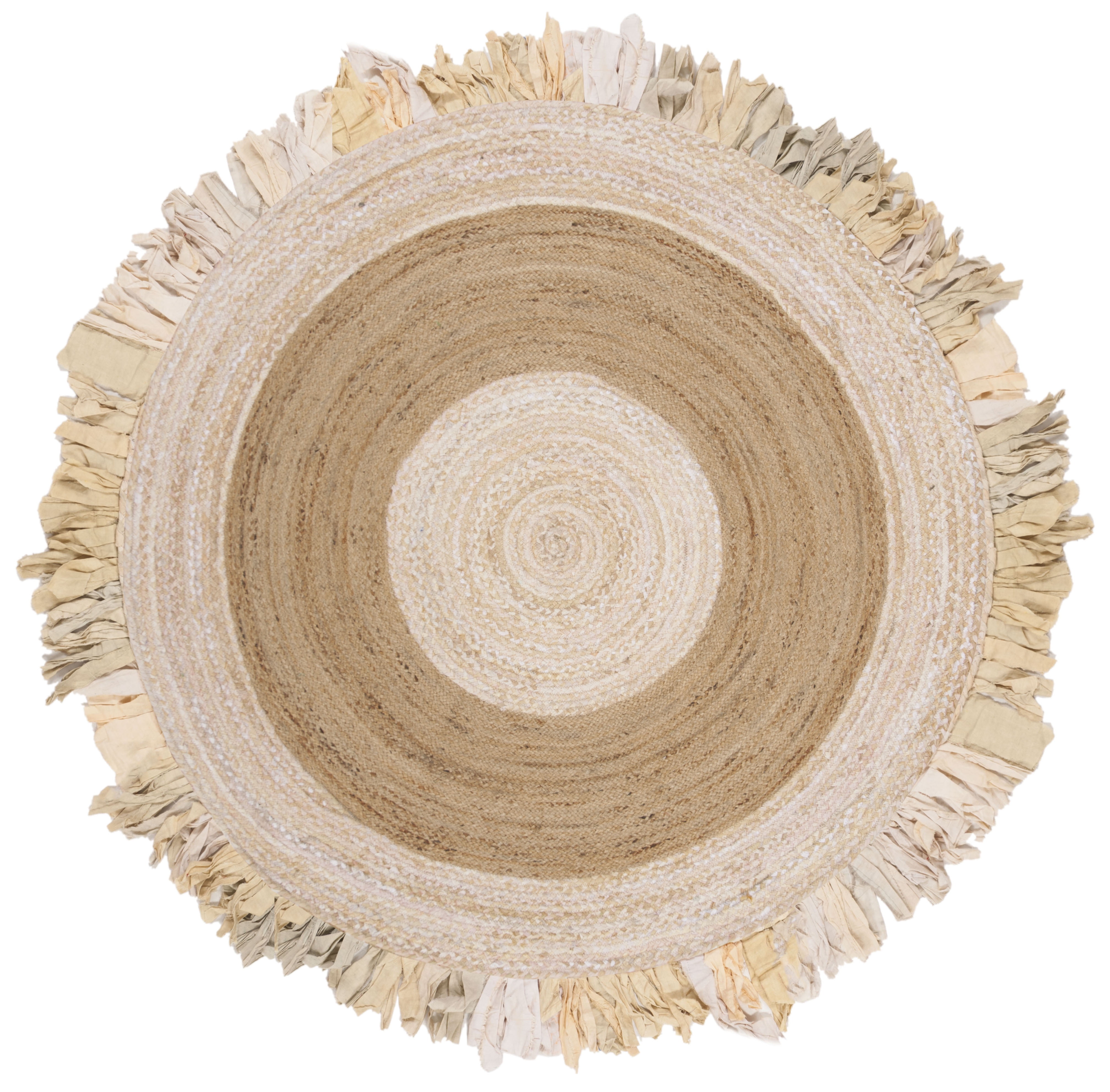 Handmade Beige and Natural Round Cotton and Jute Area Rug