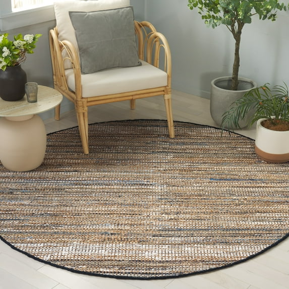 SAFAVIEH Cape Cod Cora Solid Area Rug, Blue/Beige, 6' x 6' Round
