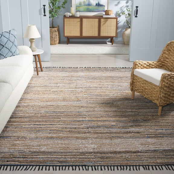 SAFAVIEH Cape Cod Cora Solid Area Rug, Blue/Beige, 8' x 10'